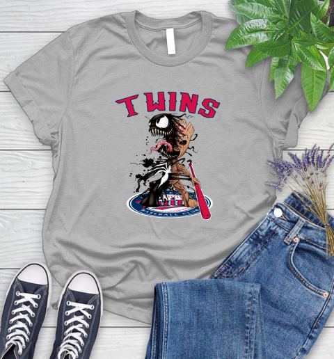 MLB Minnesota Twins Baseball Venom Groot Guardians Of The Galaxy Women's T-Shirt 5