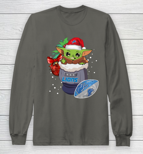 Detroit Lions Christmas Baby Yoda Star Wars Funny Happy NFL Long Sleeve T-Shirt 8