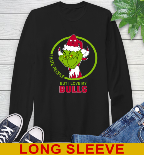 Chicago Bulls NBA Christmas Grinch I Hate People But I Love My Favorite Basketball Team Long Sleeve T-Shirt 2
