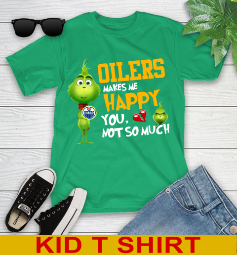 NHL Edmonton Oilers Makes Me Happy You Not So Much Grinch Hockey Sports Youth T-Shirt 7