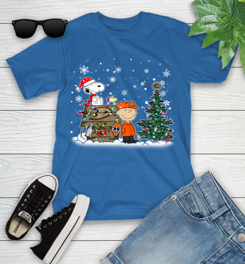 NHL Anaheim Ducks Snoopy Charlie Brown Woodstock Christmas Stanley Cup Hockey Youth T-Shirt 12