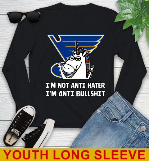 St.Louis Blues NHL Hockey Unicorn I'm Not Anti Hater I'm Anti Bullshit Youth Long Sleeve 2
