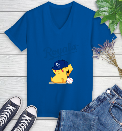 MLB Pikachu Baseball Sports Kansas City Royals Women's V-Neck T-Shirt 10
