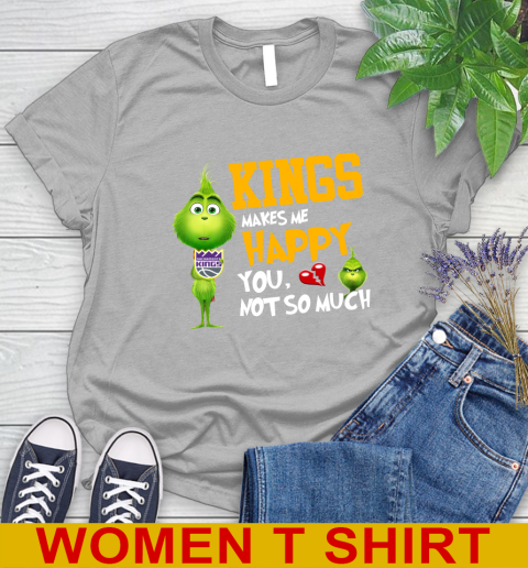NBA Sacramento Kings Makes Me Happy You Not So Much Grinch Basketball Sports Women's T-Shirt 5