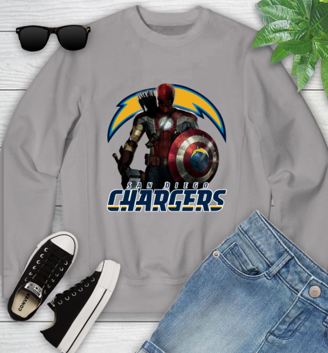 NFL Captain America Thor Spider Man Hawkeye Avengers Endgame Football San Diego Chargers Youth Sweatshirt 4