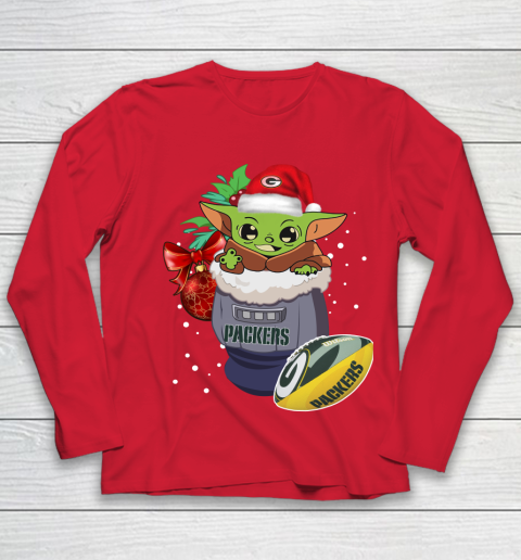 Green Bay Packers Christmas Baby Yoda Star Wars Funny Happy NFL Youth Long Sleeve 10