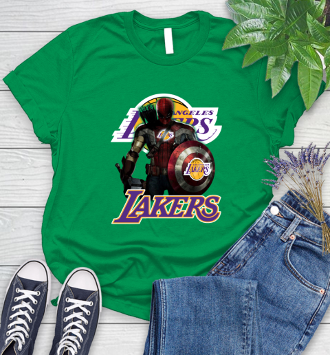 Los Angeles Lakers NBA Basketball Captain America Thor Spider Man Hawkeye Avengers Women's T-Shirt 6
