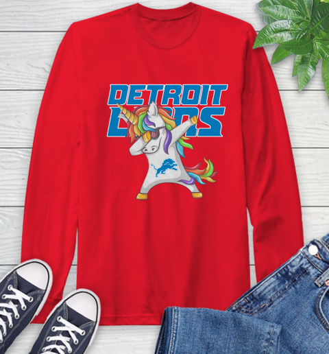 Detroit Lions NFL Football Funny Unicorn Dabbing Sports Long Sleeve T-Shirt 10