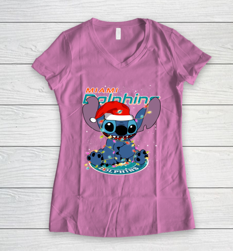Miami Dolphins NFL Football noel stitch Christmas Women's V-Neck T-Shirt 8