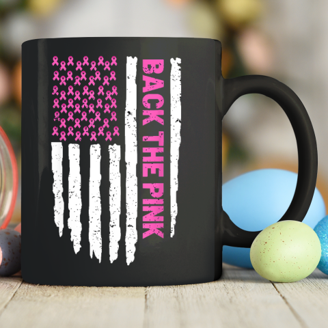 Back The Pink Breast Cancer Awareness Flag Pink Ribbon USA Ceramic Mug 11oz