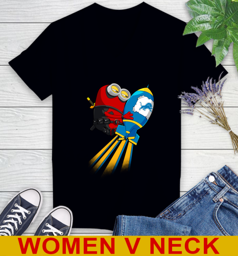 NFL Football Detroit Lions Deadpool Minion Marvel Shirt Women's V-Neck T-Shirt