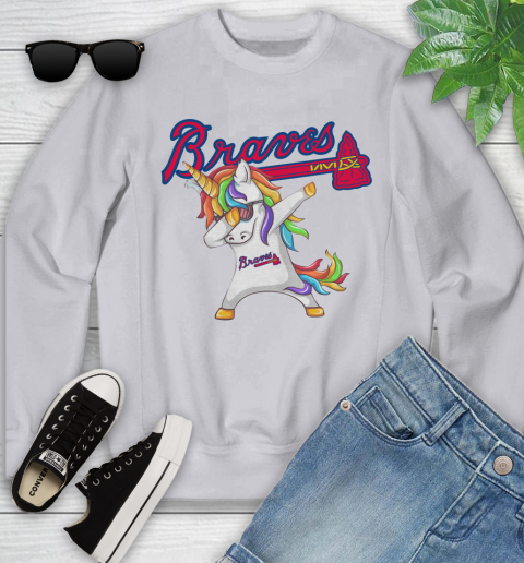 Atlanta Braves MLB Baseball Funny Unicorn Dabbing Sports Youth Sweatshirt 4