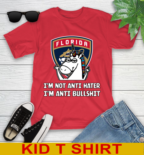 Florida Panthers NHL Hockey Unicorn I'm Not Anti Hater I'm Anti Bullshit Youth T-Shirt 10