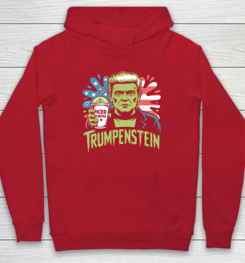 Trumpenstein Funny Iced Coffee Drink Halloween 4th of July USA Flag Hoodie 6