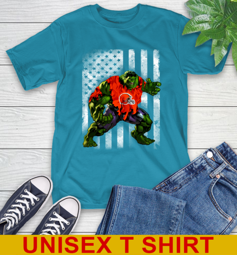 Cleveland Browns Hulk Marvel Avengers NFL Football American Flag T-Shirt 9