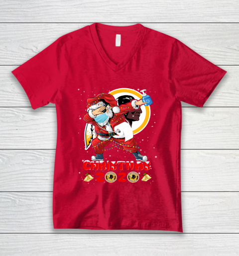 Washington Redskins Funny Santa Claus Dabbing Christmas 2020 NFL V-Neck T-Shirt 6