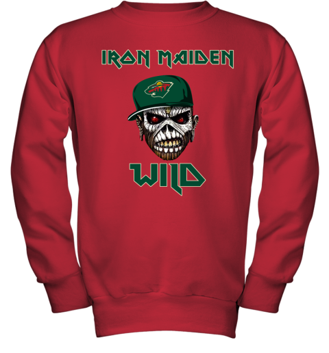 NHL Minnesota Wild Iron Maiden Rock Band Music Hockey Sports SRwwQHuuQ8x youth sweatshirt 47 95 151514 front red