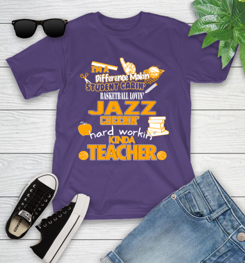 Utah Jazz NBA I'm A Difference Making Student Caring Basketball Loving Kinda Teacher Youth T-Shirt 3