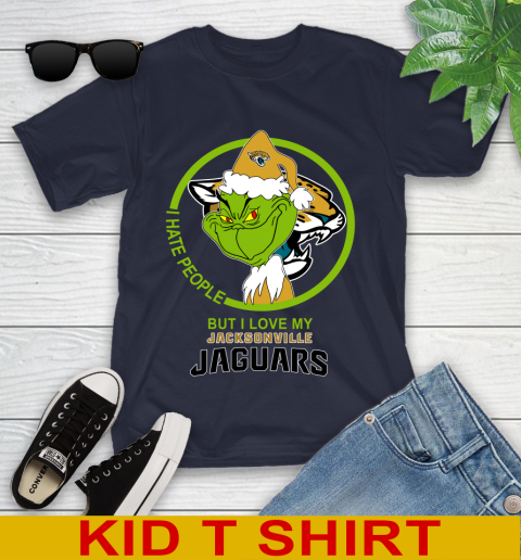 Jacksonville Jaguars NFL Christmas Grinch I Hate People But I Love My Favorite Football Team Youth T-Shirt 3