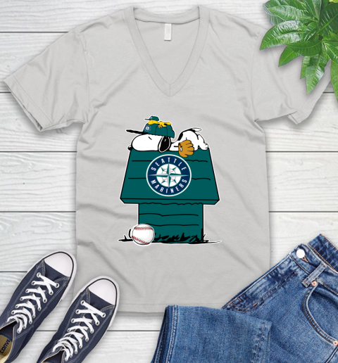 MLB Seattle Mariners Snoopy Woodstock The Peanuts Movie Baseball T Shirt V-Neck T-Shirt