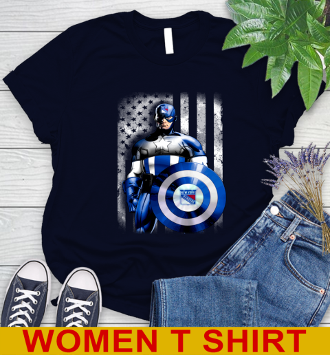 New York Rangers NHL Hockey Captain America Marvel Avengers American Flag Shirt Women's T-Shirt 2