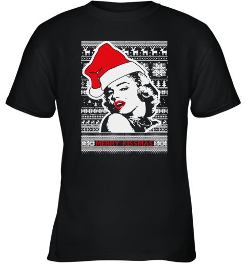 Merry Kissmas Ugly Christmas Slouchy Off Shoulder Oversized Youth T-Shirt
