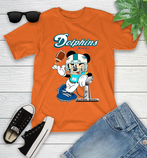 NFL Miami Dolphins Mickey Mouse Disney Super Bowl Football T Shirt Youth T-Shirt 7