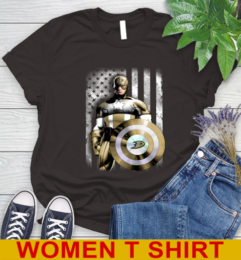 Anaheim Ducks NHL Hockey Captain America Marvel Avengers American Flag Shirt Women's T-Shirt 9