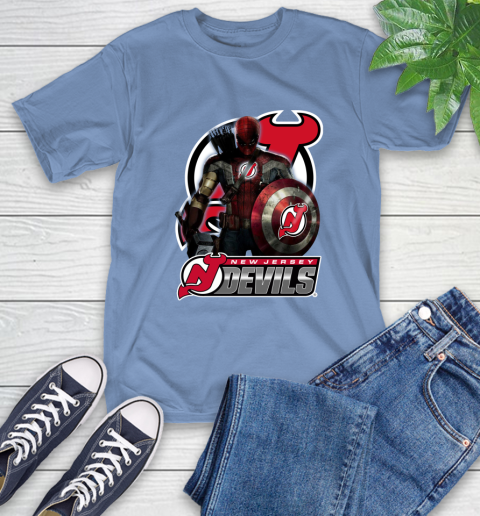NHL Captain America Thor Spider Man Hawkeye Avengers Endgame Hockey New Jersey Devils T-Shirt 11