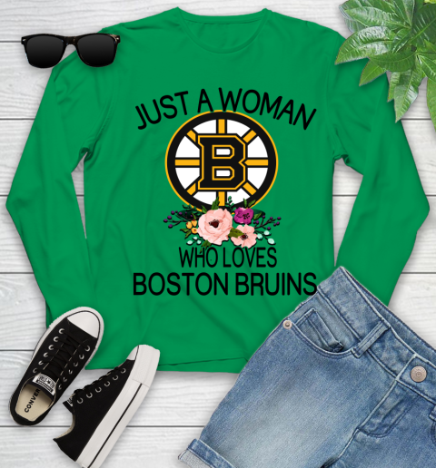 NHL Just A Woman Who Loves Boston Bruins Hockey Sports Youth Long Sleeve 4