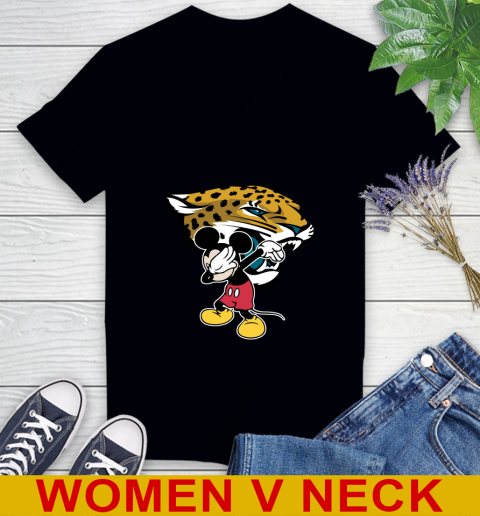 Jacksonville Jaguars NFL Football Dabbing Mickey Disney Sports Women's V-Neck T-Shirt 2