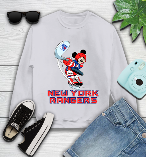 NHL Hockey New York Rangers Cheerful Mickey Mouse Shirt Youth Sweatshirt 4