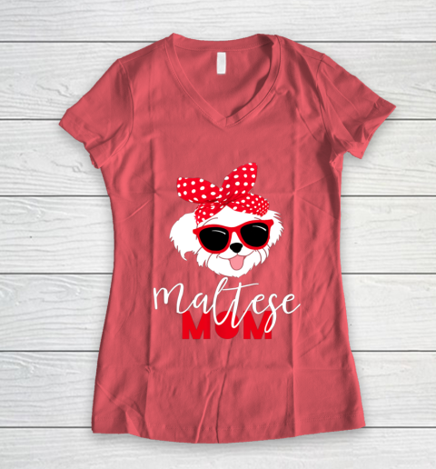 Dog Mom Shirt Dog Lovers T Shirt Maltese Mom Fur Mama Women's V-Neck T-Shirt 4