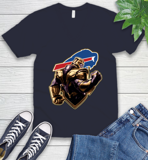 NFL Thanos Avengers Endgame Football Sports Buffalo Bills V-Neck T-Shirt - Image 4