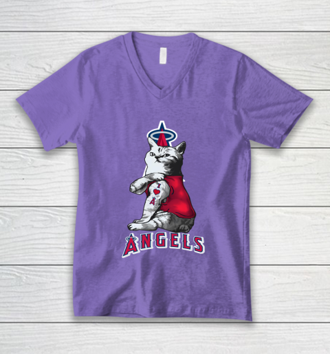 MLB Baseball My Cat Loves Los Angeles Angels V-Neck T-Shirt 8