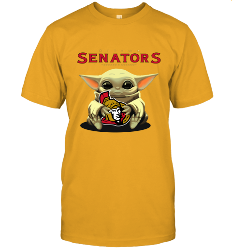 Baby Yoda Hugs The Ottawa Senators Ice Hockey Unisex Jersey Tee