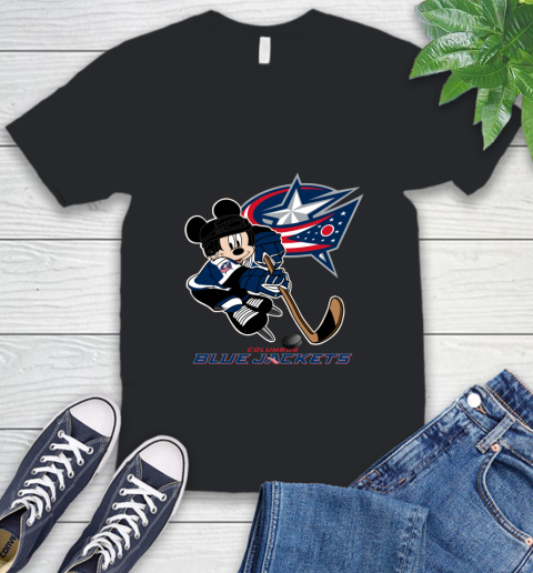 NHL Columbus Blue Jackets Mickey Mouse Disney Hockey T Shirt V-Neck T-Shirt 2