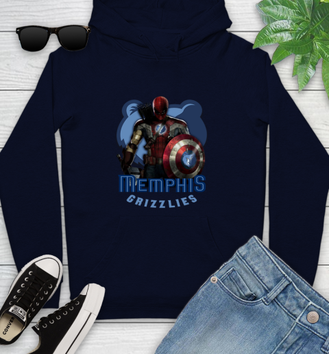 Memphis Grizzlies NBA Basketball Captain America Thor Spider Man Hawkeye Avengers Youth Hoodie 4