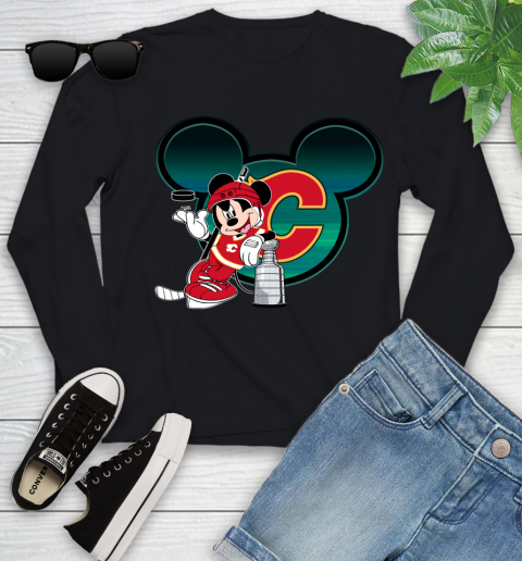 NHL Calgary Flames Stanley Cup Mickey Mouse Disney Hockey T Shirt Youth Long Sleeve 2