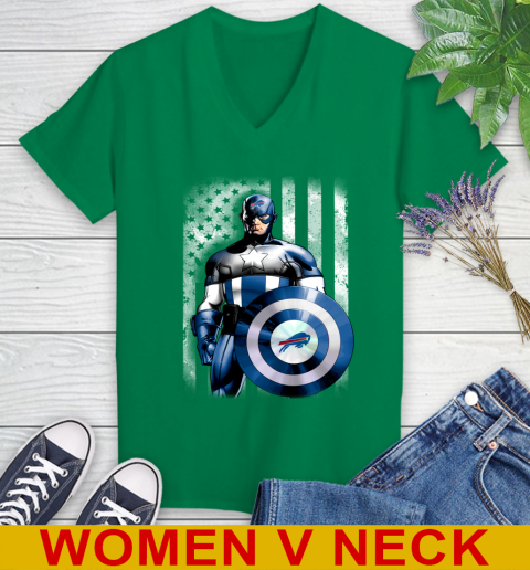 Buffalo Bills NFL Football Captain America Marvel Avengers American Flag Shirt Women's V-Neck T-Shirt 5