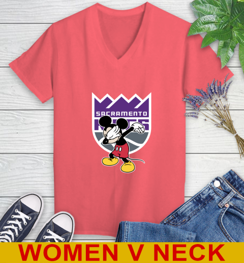 Sacramento Kings NBA Basketball Dabbing Mickey Disney Sports Women's V-Neck T-Shirt 7