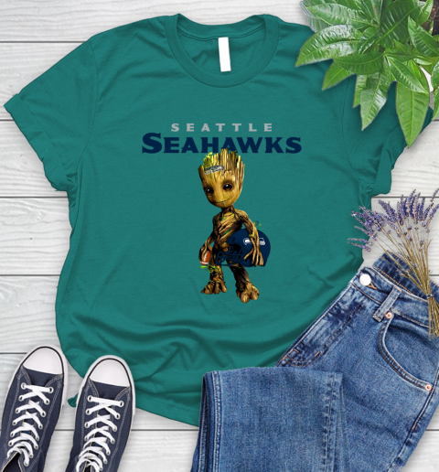Seattle Seahawks NFL Football Groot Marvel Guardians Of The Galaxy Women's T-Shirt 12