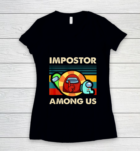 Among Us Game Shirt Impostor Among us funny vintage game Women's V-Neck T-Shirt