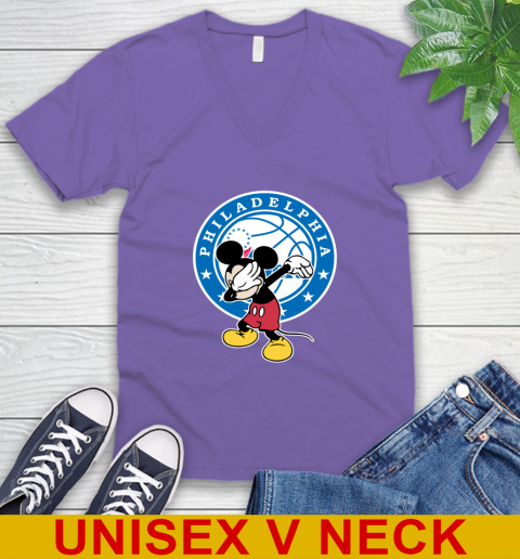 Philadelphia 76ers NBA Basketball Dabbing Mickey Disney Sports V-Neck T-Shirt 9