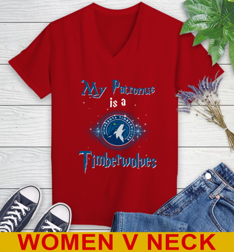 NBA Basketball Harry Potter My Patronus Is A Minnesota Timberwolves Women's V-Neck T-Shirt 10
