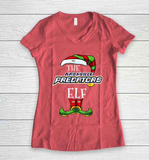 Nashville Predators Christmas ELF Funny NHL Women's V-Neck T-Shirt 4