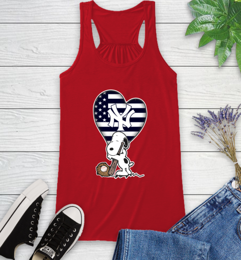 New York Yankees MLB Baseball The Peanuts Movie Adorable Snoopy Racerback Tank - Image 7