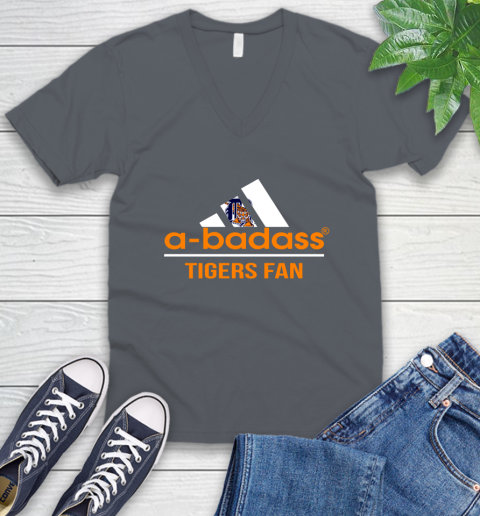 MLB A Badass Detroit Tigers Fan Adidas Baseball Sports V-Neck T-Shirt 4