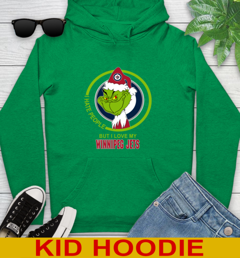 Winnipeg Jets NHL Christmas Grinch I Hate People But I Love My Favorite Hockey Team Youth Hoodie 8