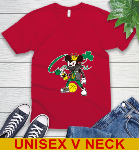 Boston Celtics NBA Basketball Mickey Peace Sign Sports V-Neck T-Shirt 7